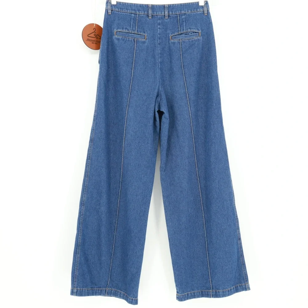 Rosetta Getty Collective Blue Wide Leg‎ Pintuck Denim Jeans Womens Size 6